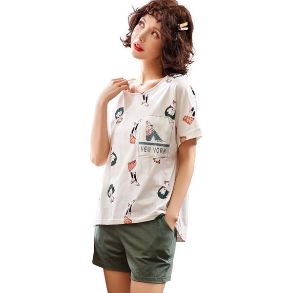 2019 summer new women's shorts pajamas set women's cotton cartoon set two-piece round neck short-sleeved pajamas, Blue;gray
2019 summer new women's shorts pajamas set women's cotton cartoon set two-piece round neck short-sleeved pajamas, Blue;gray