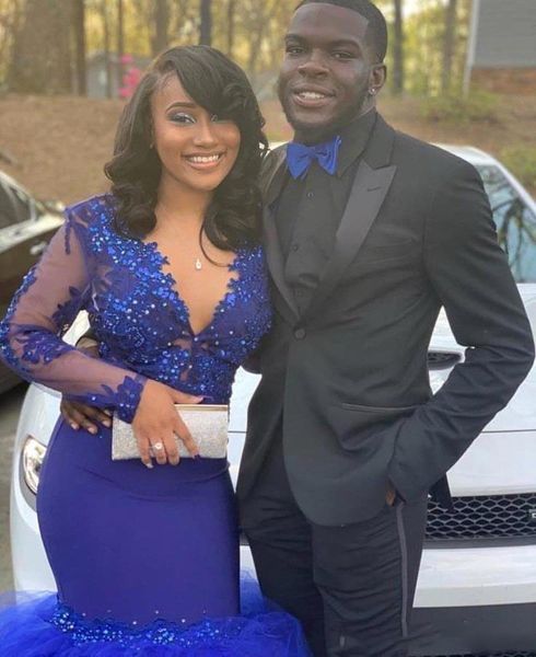 elegant mermaid african prom dress long sleeve royal blue formal evening dresses 2020 with beaded lace v neck plus size graudtion gowns, Black
elegant mermaid african prom dress long sleeve royal blue formal evening dresses 2020 with beaded lace v neck plus size graudtion gowns, Black