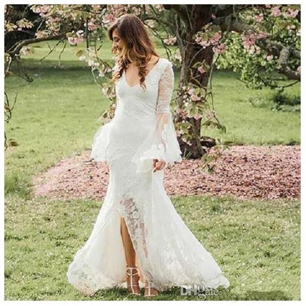 boho style mermaid lace wedding dresses 2020 new custom front short back long v-neck backless long sleeve bridal gowns vestido de novia w205, White
boho style mermaid lace wedding dresses 2020 new custom front short back long v-neck backless long sleeve bridal gowns vestido de novia w205, White