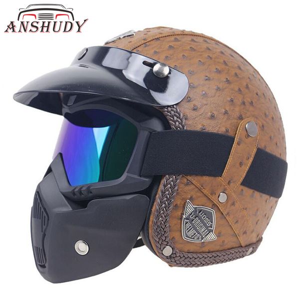 pu leather helmets 3/4 motorcycle helmet with goggle mask vintage motorcycle helmet universal safety casco casque moto capacete
pu leather helmets 3/4 motorcycle helmet with goggle mask vintage motorcycle helmet universal safety casco casque moto capacete