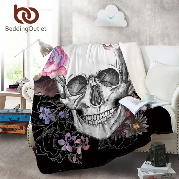 

beddingoutlet sugar skull flannel blanket for beds floral roses coral fleece blanket throws gothic warm soft sofa cover 130x150