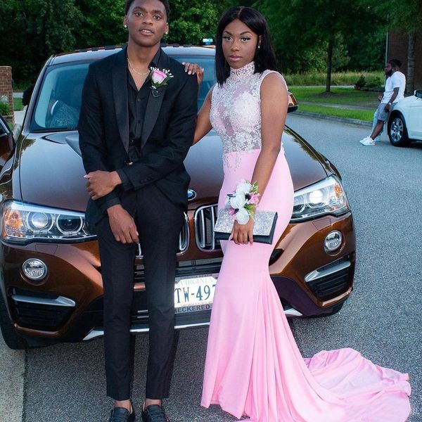 glitter pink lace high neck mermaid prom dresses for black girl sleeveles african formal dress applique evening gown court train
glitter pink lace high neck mermaid prom dresses for black girl sleeveles african formal dress applique evening gown court train
