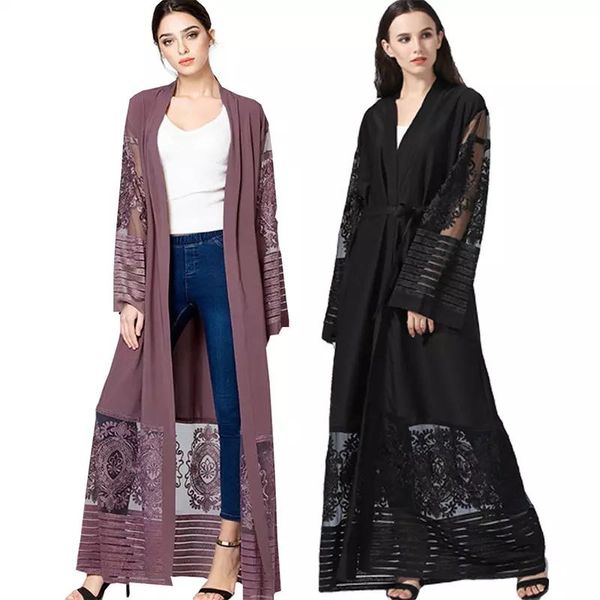muslim women lace abaya dress plus size islamic women long sleeve cardigan dress with belt s-xl, Red 
muslim women lace abaya dress plus size islamic women long sleeve cardigan dress with belt s-xl, Red