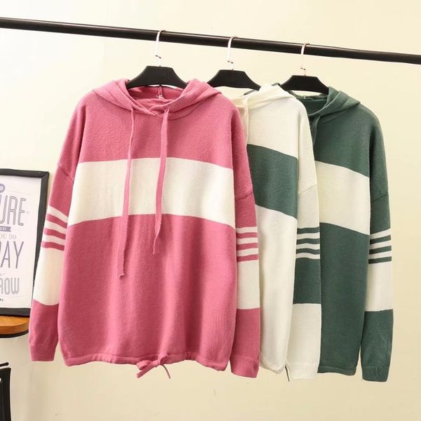 loose college style hooded sweater women fashion striped lace-up pleated long-sleeved knitted sweater female pullover spring, White;black
loose college style hooded sweater women fashion striped lace-up pleated long-sleeved knitted sweater female pullover spring, White;black