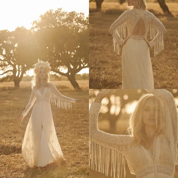2020 rembo styling bohemian v neck long sleeve front split hollow wedding dresses tassel lace tulle wedding gown sweep train robe de mariée, White
2020 rembo styling bohemian v neck long sleeve front split hollow wedding dresses tassel lace tulle wedding gown sweep train robe de mariée, White