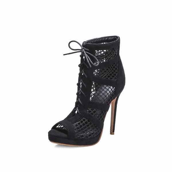 2020 new mesh yarn stitching roman-style sandals women's boots high heels, Black
2020 new mesh yarn stitching roman-style sandals women's boots high heels, Black