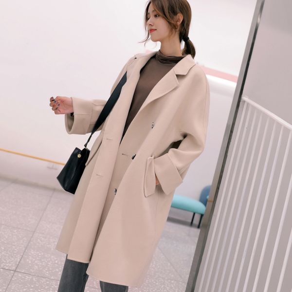 office lady loose women long woolen coat double breasted women's jacket turn-down collar cashmere coat and jacket, Black
office lady loose women long woolen coat double breasted women's jacket turn-down collar cashmere coat and jacket, Black