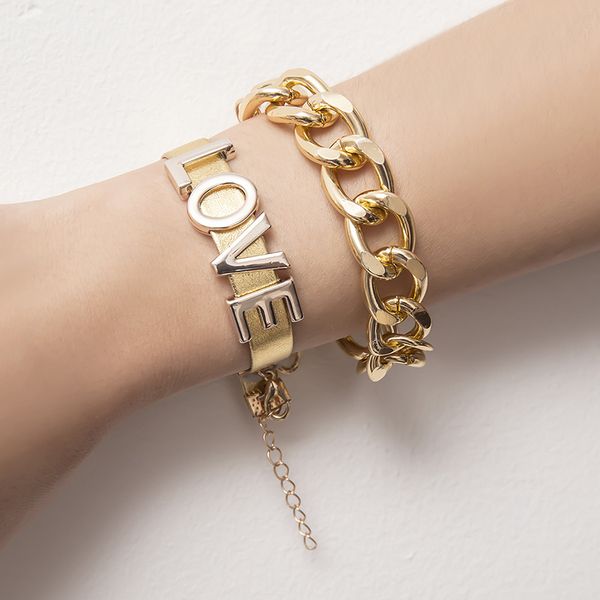 alphabet love cuban chunky thick metal bracelets 2 pcs/set punk exaggerated charm bracelets couple hand jewelry accessoies gifts, Golden;silver
alphabet love cuban chunky thick metal bracelets 2 pcs/set punk exaggerated charm bracelets couple hand jewelry accessoies gifts, Golden;silver