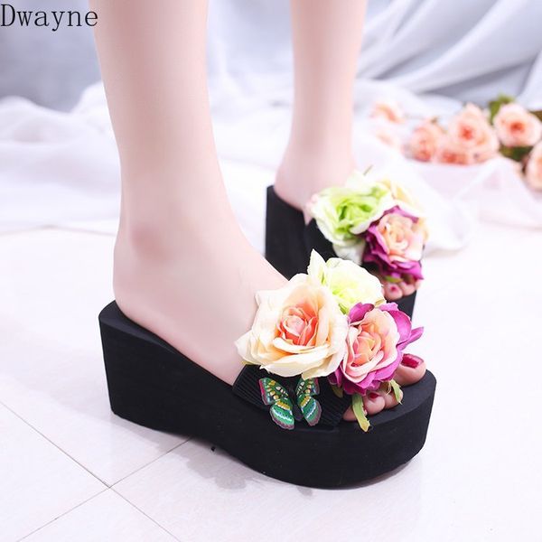 super high word drag summer new handmade rose wedge with thick sandals and slippers, Black
super high word drag summer new handmade rose wedge with thick sandals and slippers, Black