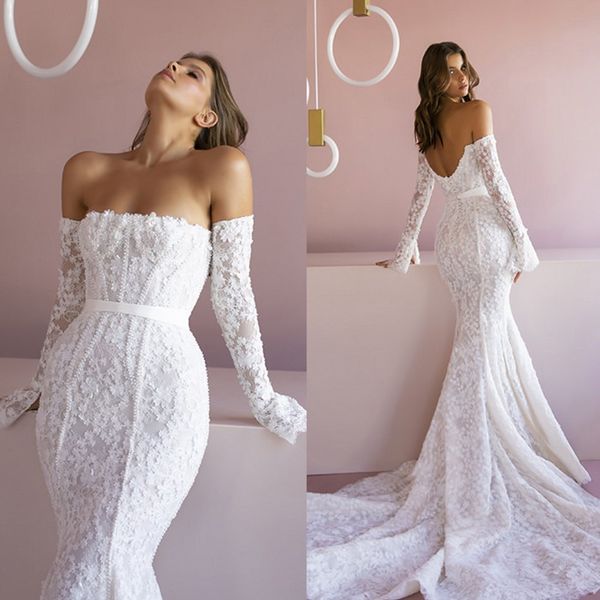 2020 pallas couture mermaid wedding dress with detachable sleeves strapless appliqued bridal gowns backless ruffle sash vestidos de novia, White
2020 pallas couture mermaid wedding dress with detachable sleeves strapless appliqued bridal gowns backless ruffle sash vestidos de novia, White