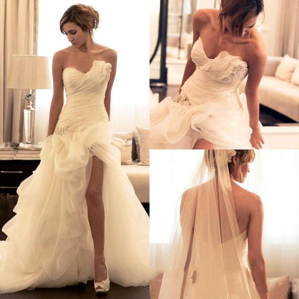 setwell strapless a-line wedding dresses sleeveless high split tiered beaded backless floor length bridal gowns, White
setwell strapless a-line wedding dresses sleeveless high split tiered beaded backless floor length bridal gowns, White
