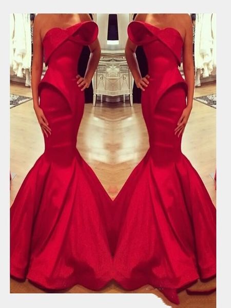 

evening dresses saudi arabian design red sweetheart mermaid satin floor length custom made prom dress plus size all colors available, Black;red