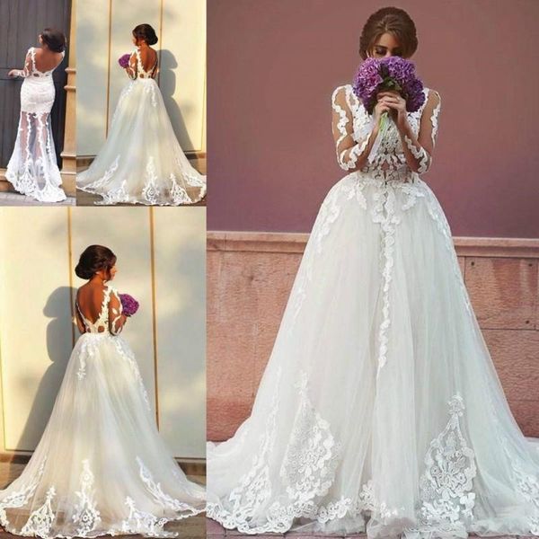 lace applique illusion long sleeves wedding dresses with detachable overskirts sheer neck arabic african pageant bridal gowns 196, White
lace applique illusion long sleeves wedding dresses with detachable overskirts sheer neck arabic african pageant bridal gowns 196, White