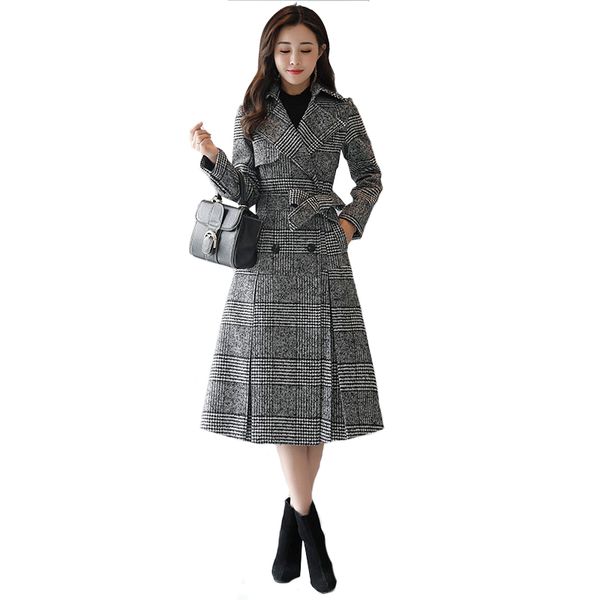 women's wool & blends tartan coat female long section korean 2021 autumn and winter models slim waist check woolen clothing, Black
women's wool & blends tartan coat female long section korean 2021 autumn and winter models slim waist check woolen clothing, Black