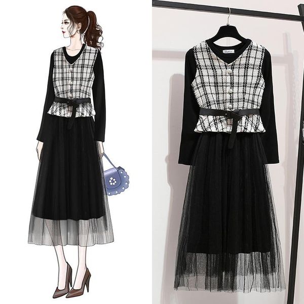 ichoix women 2 piece set black mesh long dress plaid vest korean outfits elegant formal party dress 2pcs casual winter, White
ichoix women 2 piece set black mesh long dress plaid vest korean outfits elegant formal party dress 2pcs casual winter, White