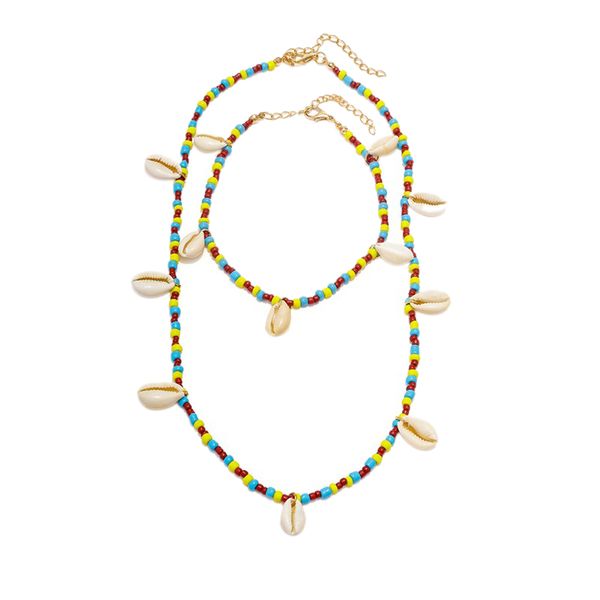 necklace shell necklace colored rice beads anklet sweater chain two piece jewelry, Silver
necklace shell necklace colored rice beads anklet sweater chain two piece jewelry, Silver