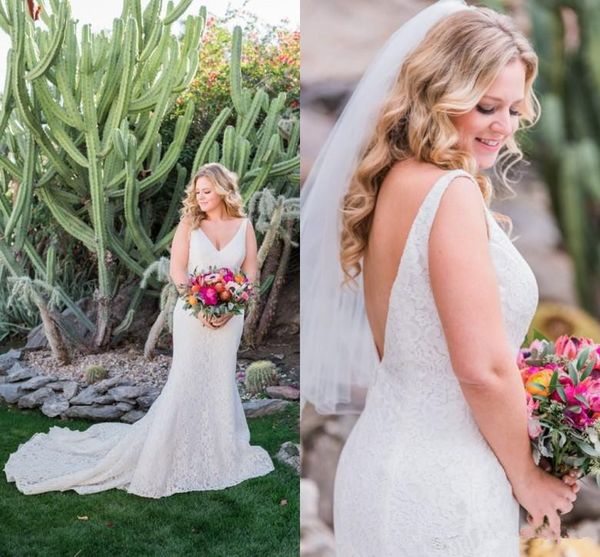 full lace mermaid wedding dresses v neck backless court train plus size wedding dress 2018 custom made brdial gowns, White
full lace mermaid wedding dresses v neck backless court train plus size wedding dress 2018 custom made brdial gowns, White