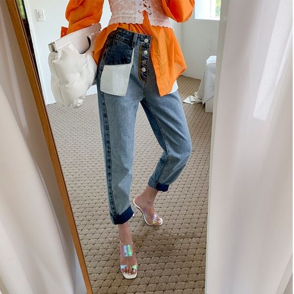 front buttons high waist denim jeans women 2020 big pockets splice pants female straight hit color denim trousers gd32, Black;white
front buttons high waist denim jeans women 2020 big pockets splice pants female straight hit color denim trousers gd32, Black;white