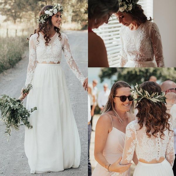 sell country garden bohemian wedding dresses a line sheer jewel neck long sleeve appliques chiffon two pieces beach boho bridal gowns, White
sell country garden bohemian wedding dresses a line sheer jewel neck long sleeve appliques chiffon two pieces beach boho bridal gowns, White