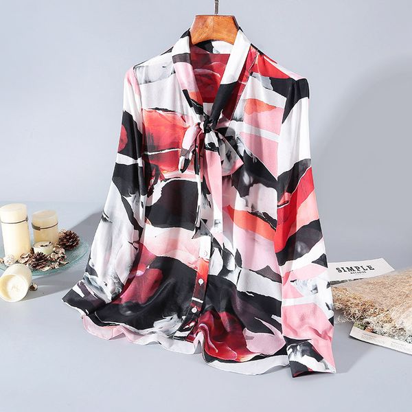 new lead printed silk shirts female temperament fashion mulberry silk double breasted cardigan, White
new lead printed silk shirts female temperament fashion mulberry silk double breasted cardigan, White