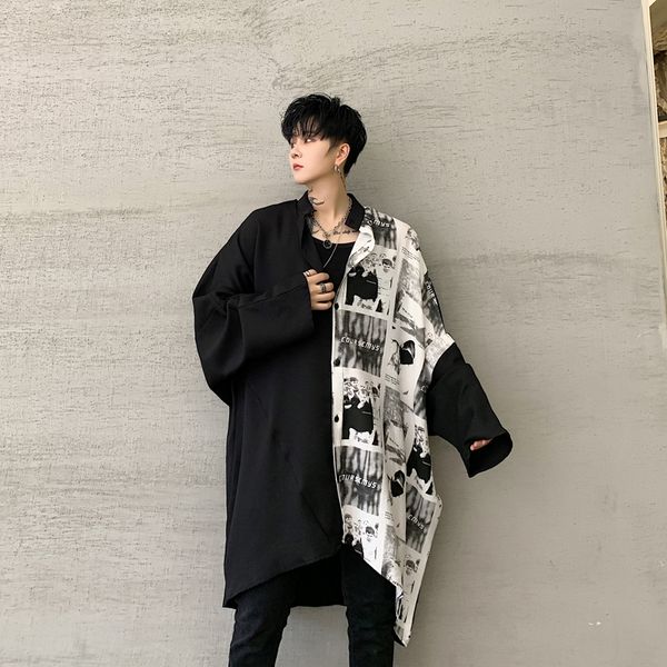 men oversize long sleeve splice print shirt male women vintage streetwear hip hop loose casual gothic dress shirt stage costumes, White;black
men oversize long sleeve splice print shirt male women vintage streetwear hip hop loose casual gothic dress shirt stage costumes, White;black