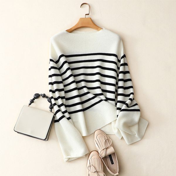 women's sweaters autumn winter loose striped pullovers long sleeve casual fashion knittwear knitted 100% cashmere sweater jumper, White;black
women's sweaters autumn winter loose striped pullovers long sleeve casual fashion knittwear knitted 100% cashmere sweater jumper, White;black