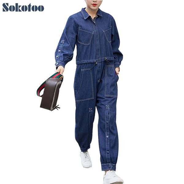 sokotoo women's loose long sleeve denim jumpsuits joggers buttons overalls jeans, Black;white
sokotoo women's loose long sleeve denim jumpsuits joggers buttons overalls jeans, Black;white