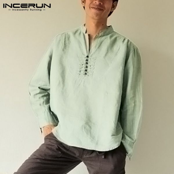 incerun men long sleeve shirt vintage cotton casual button up stand collar ethnic style solid loose leisure shirts men chemise, White;black
incerun men long sleeve shirt vintage cotton casual button up stand collar ethnic style solid loose leisure shirts men chemise, White;black