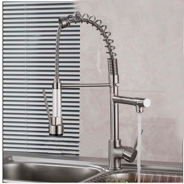 

luxury brushed nickel kitchen faucet spring vessel sink bar mixer tap single handle hole dual sprayer deck mounted