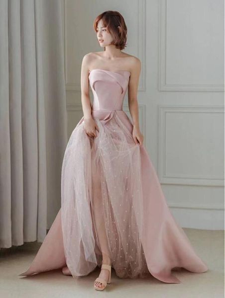 party dresses 2021 autumn blush pink satin+panel pearled tulle strapless a-line prom dress, White;black
party dresses 2021 autumn blush pink satin+panel pearled tulle strapless a-line prom dress, White;black