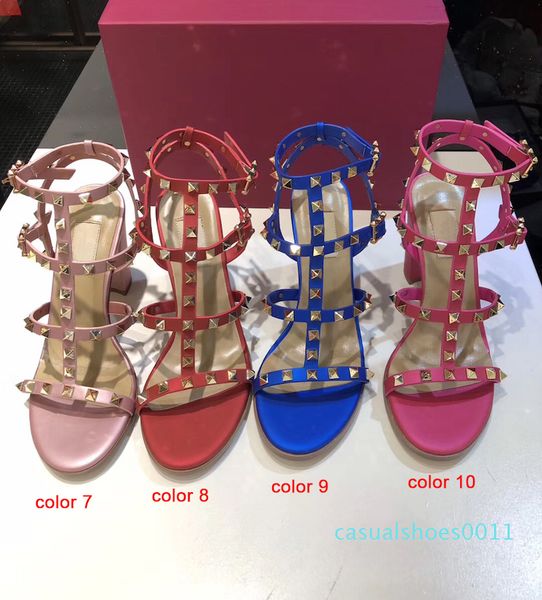 women leather stud sandals t-strap sandal summer high heels rivets shoes ladies party shoes 6.5cm 9.5cm 15color with box cc11, Black
women leather stud sandals t-strap sandal summer high heels rivets shoes ladies party shoes 6.5cm 9.5cm 15color with box cc11, Black