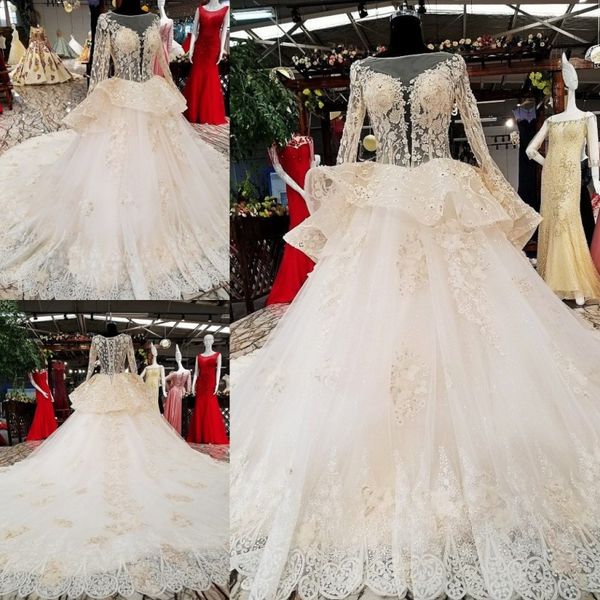 luxurious wedding dresses long sleeves appliques beads ball gown bridal gowns custom made lace-up back sweep train robe de mariée, White
luxurious wedding dresses long sleeves appliques beads ball gown bridal gowns custom made lace-up back sweep train robe de mariée, White