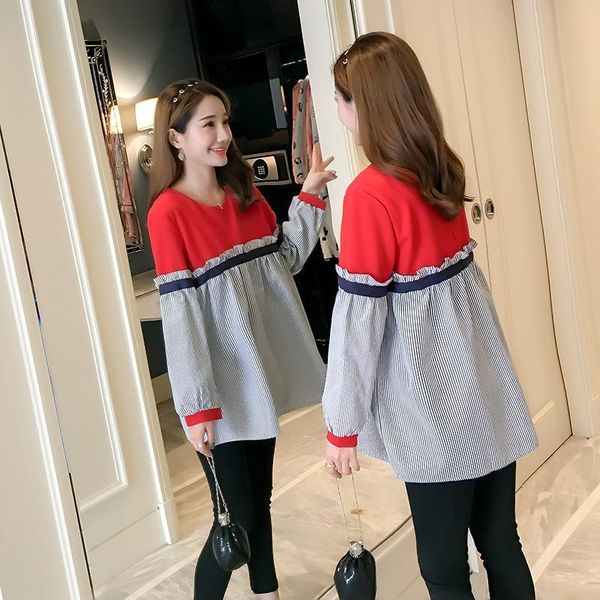 new spring autumn maternity blouses fashion patchwork ruffles stripes shirts pregnant women long sleeve loose design top, White
new spring autumn maternity blouses fashion patchwork ruffles stripes shirts pregnant women long sleeve loose design top, White