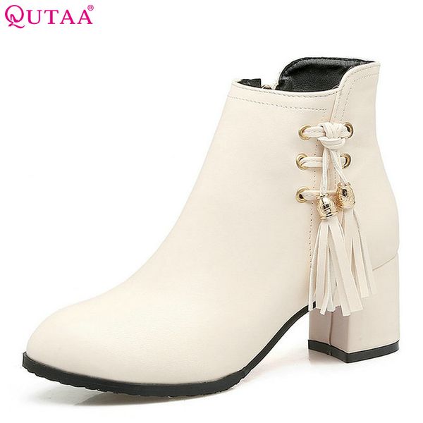 qutaa 2018 women ankle boots flock pu leather round toe square high heel tassel fashion all match women boots size 34-43, Black
qutaa 2018 women ankle boots flock pu leather round toe square high heel tassel fashion all match women boots size 34-43, Black