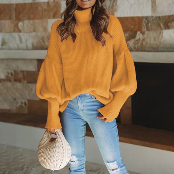 women's turtleneck sweater pullover autumn and winter sweater loose women lantern sleeve basic pullovers, White;black
women's turtleneck sweater pullover autumn and winter sweater loose women lantern sleeve basic pullovers, White;black