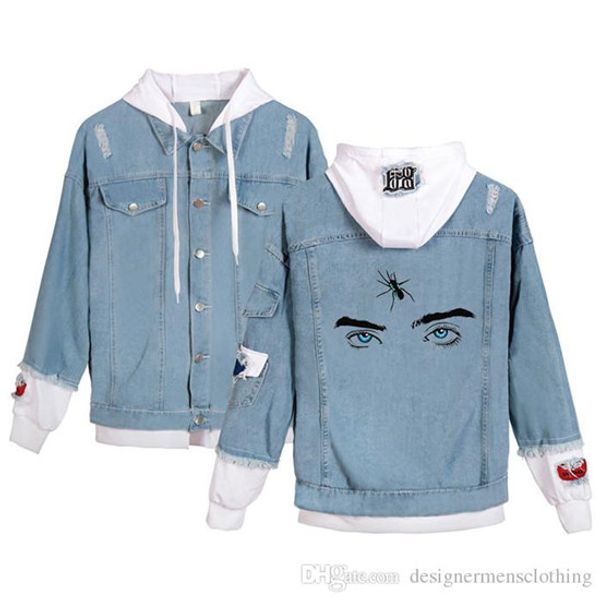 eyes pattern printed hole panelled single breasted jean jacket men long sleeve hooded jacket couple clothing, Black;brown
eyes pattern printed hole panelled single breasted jean jacket men long sleeve hooded jacket couple clothing, Black;brown