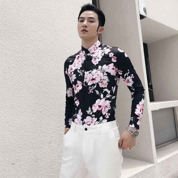 2019 men's floral long-sleeved shirts are versatile with holiday-inspired outfits british fashion white black slim korean
2019 men's floral long-sleeved shirts are versatile with holiday-inspired outfits british fashion white black slim korean