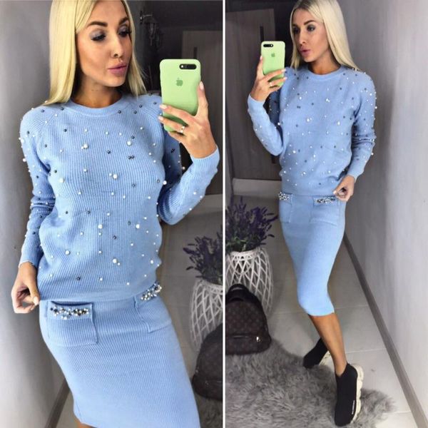 women two piece warm set pearl beading knitted pullover pencil skirt women elegant 2 piece suits, White
women two piece warm set pearl beading knitted pullover pencil skirt women elegant 2 piece suits, White