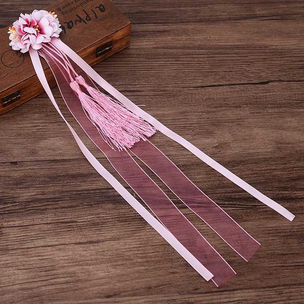 Chinese Style Flower Long Ribbon Tassels Birthday Gift Baby Girl Headwear Comb Party Decoration Shown Performance Stage Supplies