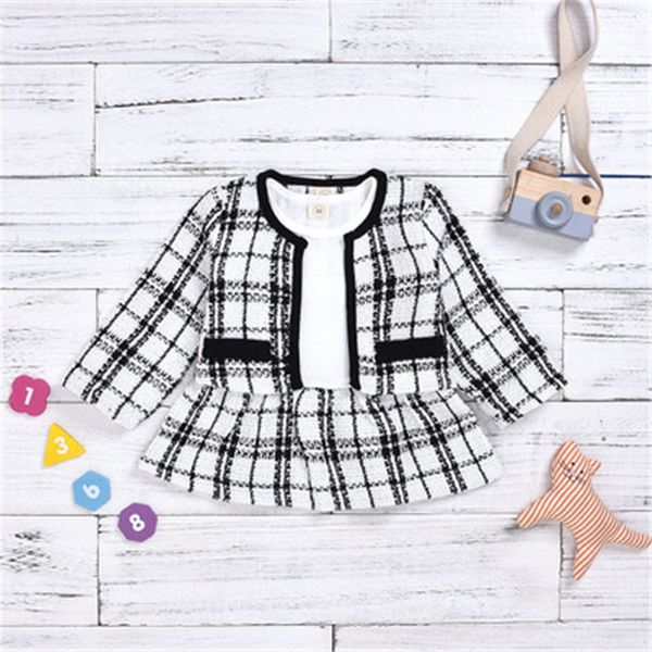 girls clothes sets fashion new casual elegant plaid children outfit long sleeve coat + cotton dress 2pcs sets, White
girls clothes sets fashion new casual elegant plaid children outfit long sleeve coat + cotton dress 2pcs sets, White