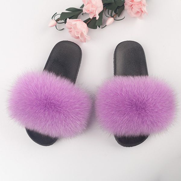 fur slides for women bulk furry slides fox fur fox fur women slippers, Black