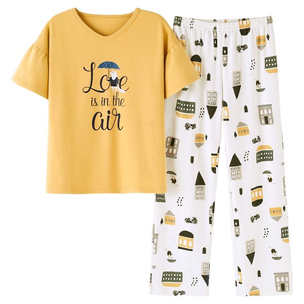 2019 new simple cotton pajama suit summer women short sleeved trousers pyjamas women home wear lady pijama, Blue;gray
2019 new simple cotton pajama suit summer women short sleeved trousers pyjamas women home wear lady pijama, Blue;gray