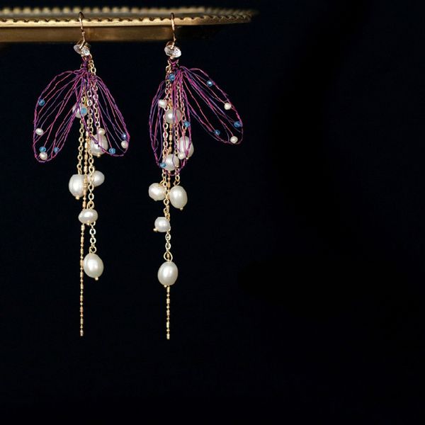 daimi natural pearl earrings handmade design wings flowing earrings women gift, Golden;silver
daimi natural pearl earrings handmade design wings flowing earrings women gift, Golden;silver