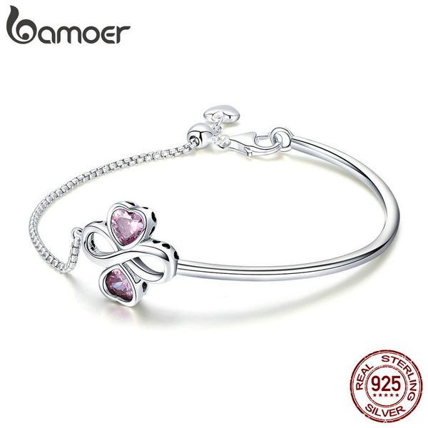 bamoer 925 sterling silver elegant clover love pink cz bracelets & bangles for women original sterling silver jewelry scb092, Golden;silver 
bamoer 925 sterling silver elegant clover love pink cz bracelets & bangles for women original sterling silver jewelry scb092, Golden;silver