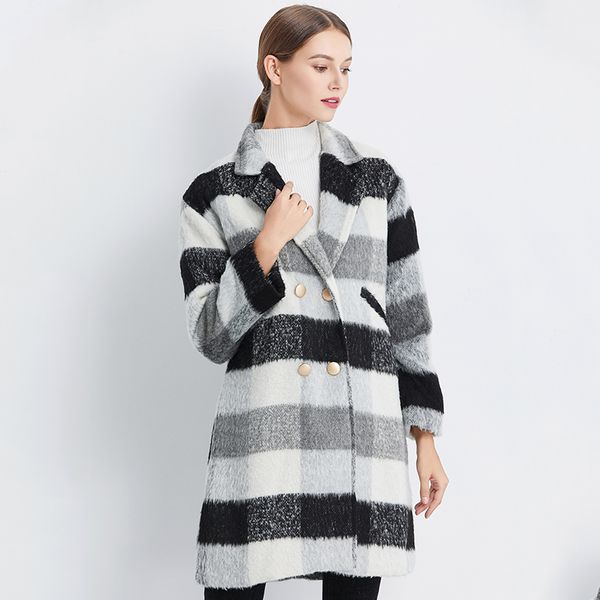 ailegogo new autumn women black white plaid loose fit long trench coat casual turn down collar thick double breasted outwear
ailegogo new autumn women black white plaid loose fit long trench coat casual turn down collar thick double breasted outwear