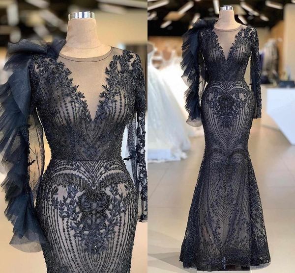 navy blue mermaid evening dresses luxury long sleeves beaded prom gown vintage plus size arabic formal party gevening owns, Black
navy blue mermaid evening dresses luxury long sleeves beaded prom gown vintage plus size arabic formal party gevening owns, Black