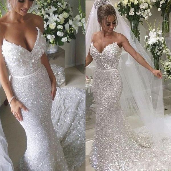 sparkle sequined mermaid wedding dresses with sequins sash paillette lace sweetheart bridal dress vestido de noiva, White
sparkle sequined mermaid wedding dresses with sequins sash paillette lace sweetheart bridal dress vestido de noiva, White