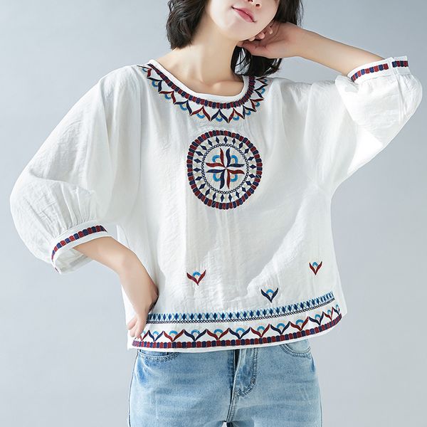 summer women fashion cotton linen shirt casual spring floral embroidery o-neck blouse shirt ladies casual boho blusas femininas, White
summer women fashion cotton linen shirt casual spring floral embroidery o-neck blouse shirt ladies casual boho blusas femininas, White