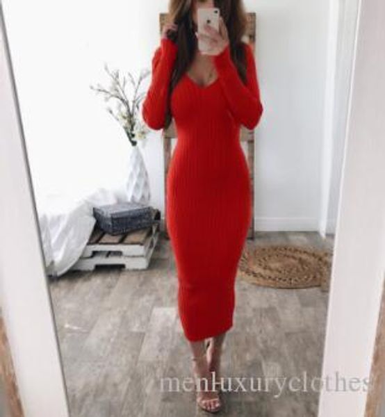 women bodycon double v dresses long dress autumn winter knitted long sleeved striped clothing, Black;gray