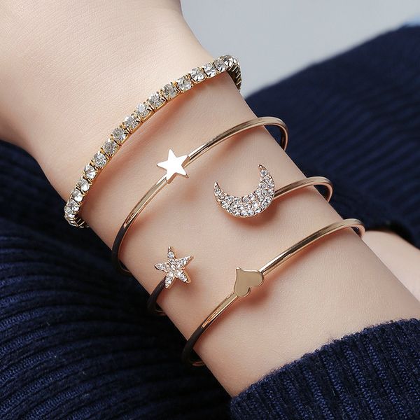 new 4-piece bracelet set heart bracelets & bangles star moon bracelets for women zircon fashion gold silver color bangles a291, Black
new 4-piece bracelet set heart bracelets & bangles star moon bracelets for women zircon fashion gold silver color bangles a291, Black
